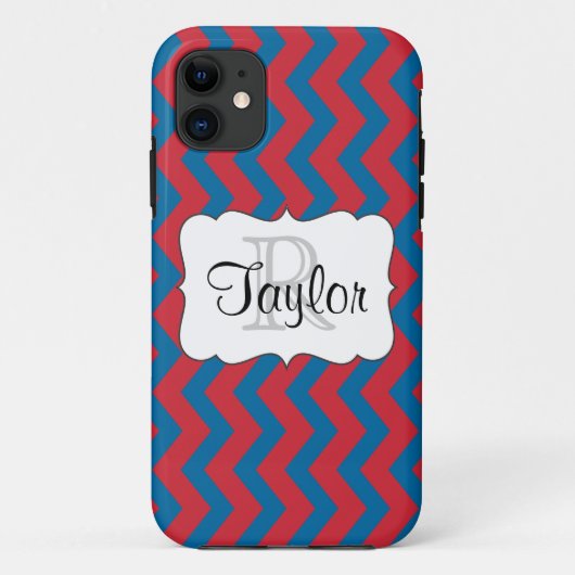 Rood & blauw Chevron monogrammed iPhone5 Hoesje (Achterkant)