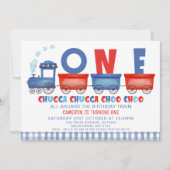 Rood Blauw Chugga Chugga Trein 1e Verjaardag Kaart (Voorkant)