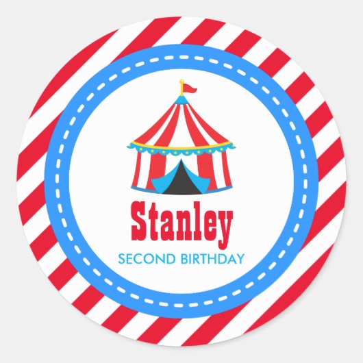 Rood blauw Circus carnaval Birthday Baby shower Ronde Sticker (Voorkant)