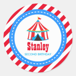 Rood blauw Circus carnaval Birthday Baby shower Ronde Sticker