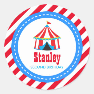 Rood blauw Circus carnaval Birthday Baby shower Ronde Sticker