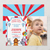 Rood & Blauw Circus Foto uitnodiging (Voorkant / Achterkant)