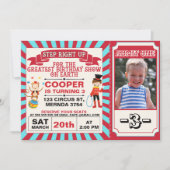 Rood Blauw Circus Ticket Foto Verjaardag Uitnodigi Kaart (Voorkant)