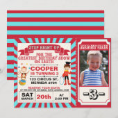 Rood Blauw Circus Ticket Foto Verjaardag Uitnodigi Kaart (Voorkant / Achterkant)
