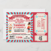 Rood Blauw Circus Ticket Verjaardag Uitnodiging (Voorkant)