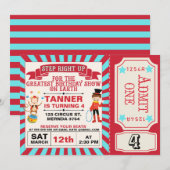 Rood Blauw Circus Ticket Verjaardag Uitnodiging (Voorkant / Achterkant)