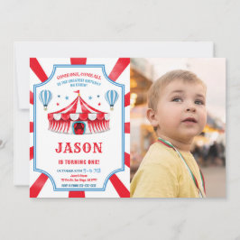Rood & Blauw Circus Verjaardag Foto uitnodiging