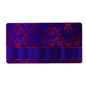 Rood & blauw damast werveling etiket