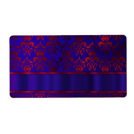 Rood & blauw damast werveling etiket (Voorkant)