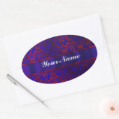 Rood & blauw damast werveling ovale sticker (Envelop)
