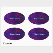 Rood & blauw damast werveling ovale sticker (Vel)
