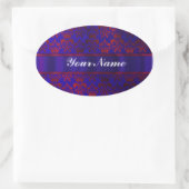 Rood & blauw damast werveling ovale sticker (Tas)