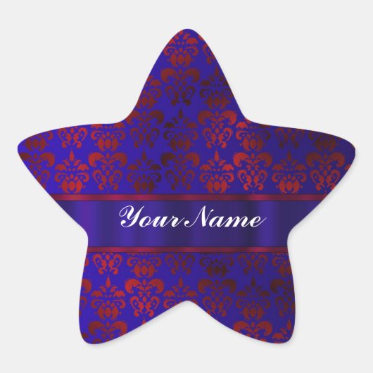 Rood & blauw damast werveling ster sticker (Voorkant)