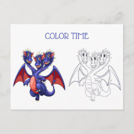 Rood Blauw Drie Hoofd Dragon Kleurenactiviteit Briefkaart