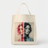 Rood & Blauw Dualiteit - Tweelingportretten in Abs Tote Bag (Voorkant)