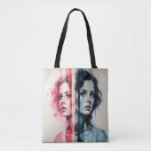 Rood & Blauw Dualiteit - Tweelingportretten in Abs Tote Bag (Voorkant)