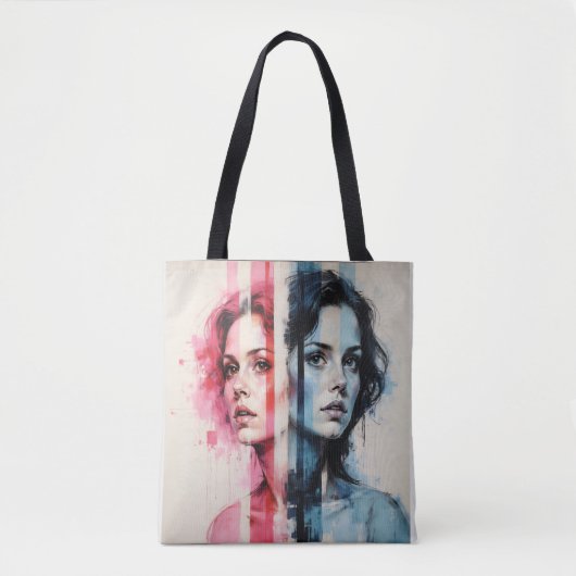 Rood & Blauw Dualiteit - Tweelingportretten in Abs Tote Bag (Voorkant)