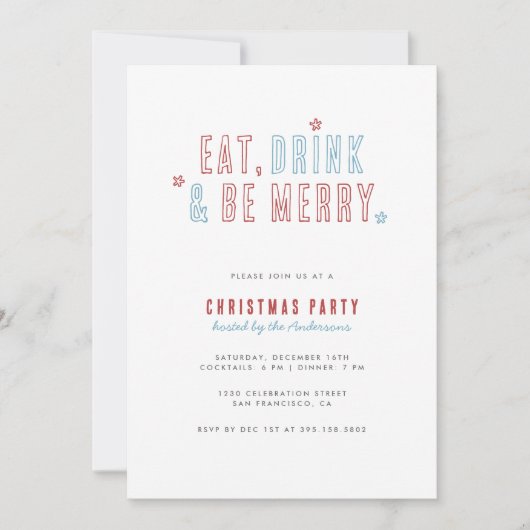 Rood & Blauw Eet Drink Wees Vrolijk Kerstfeest Kaart (Voorkant)