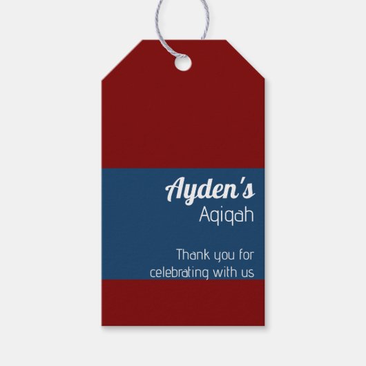 Rood Blauw Effen Kleur Vlakte, Aqiqah-Baby shower Cadeaulabel (Voorkant)