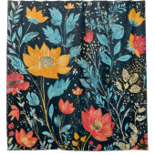 Rood, Blauw en Geel Boho Douchegordijn (Voorkant)