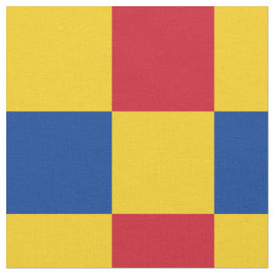 Rood, blauw en geel dambordpatroon stof