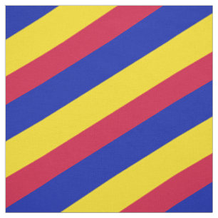 Rood, blauw en geel gestreepte patroon stof