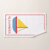 Rood Blauw en Geel Speelgoed Zeilboot Gepersonalis Bad Handdoek (Handdoek)