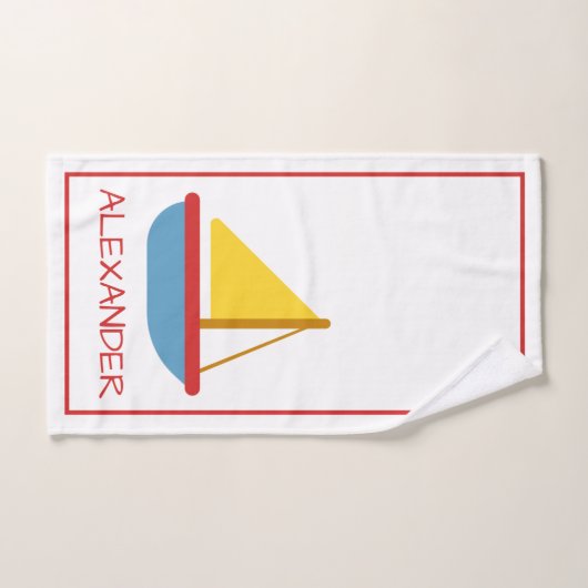 Rood Blauw en Geel Speelgoed Zeilboot Gepersonalis Bad Handdoek (Handdoek)