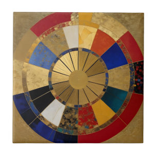 Rood blauw en goud caleidoscoop tegeltje