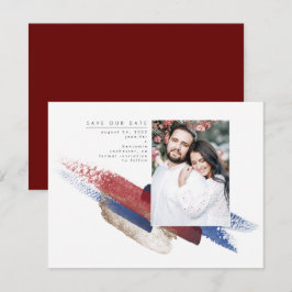Rood Blauw en Goud Modern Save the Date Foto