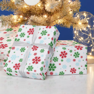 Rood, Blauw en Groen Kerst Sneeuwvlok Patroon Cadeaupapier