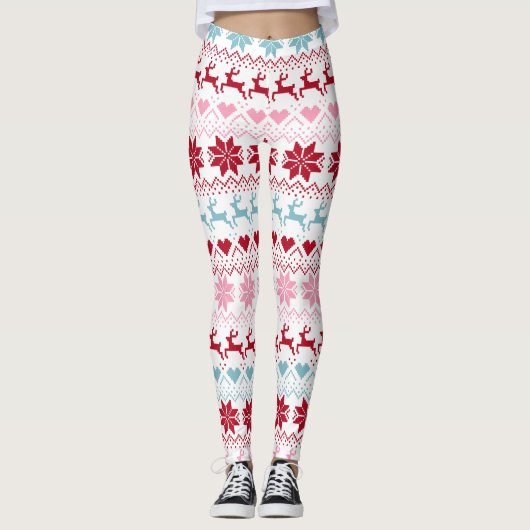 Rood, blauw en roze Fair Isle Print Leggings (Voorkant)