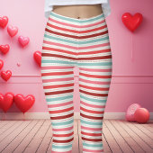 Rood Blauw en Roze Valentijn Stripes Patroon Leggings