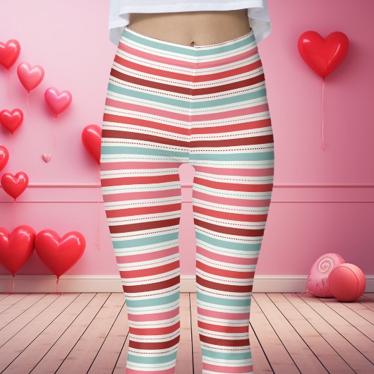 Rood Blauw en Roze Valentijn Stripes Patroon Leggings