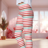 Rood Blauw en Roze Valentijn Stripes Patroon Leggings