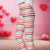 Rood Blauw en Roze Valentijn Stripes Patroon Leggings