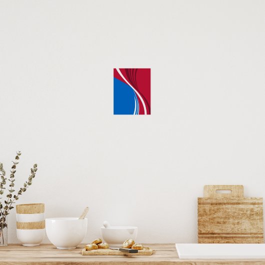 Rood, blauw en wit Abstracte golf ontwerp Poster (Keuken)