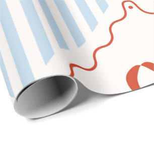 Rood Blauw en Wit Geïllustreerde Gestreepte Strik  Cadeaupapier