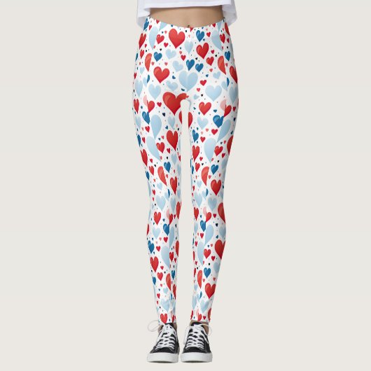 Rood, blauw en wit hart leggings (Voorkant)