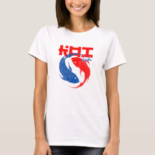 Rood blauw en wit koi t-shirt