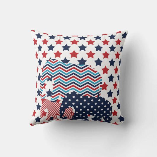 Rood, Blauw en Wit Olifantkussen Kussen (Achterkant)