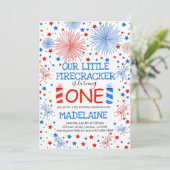 Rood Blauw en Wit Sparkles en Sterren Verjaardag Kaart (Staand voorkant)