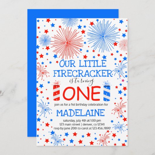 Rood Blauw en Wit Sparkles en Sterren Verjaardag Kaart (Voorkant / Achterkant)