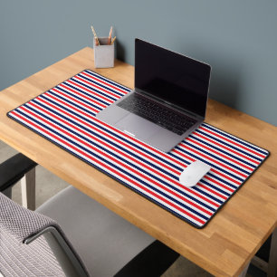 Rood, blauw en wit streepjespatroon bureaumat