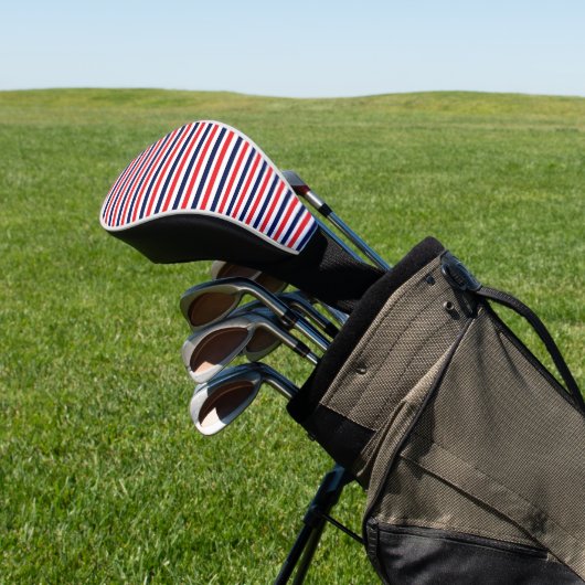 Rood, blauw en wit streepjespatroon golfheadcover (Insitu)