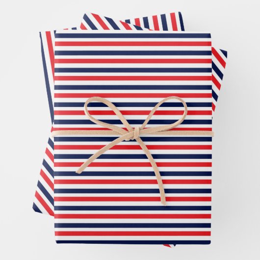 Rood, blauw en wit streepjespatroon inpakpapier vel (In situ)