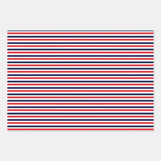 Rood, blauw en wit streepjespatroon inpakpapier vel (Voorkant)