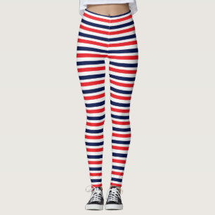 Rood, blauw en wit streepjespatroon leggings