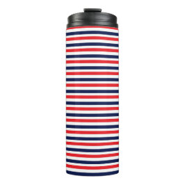Rood, blauw en wit streepjespatroon thermosbeker