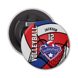 Rood, blauw en wit Volleybal 🏐 Logo Button Flesopener